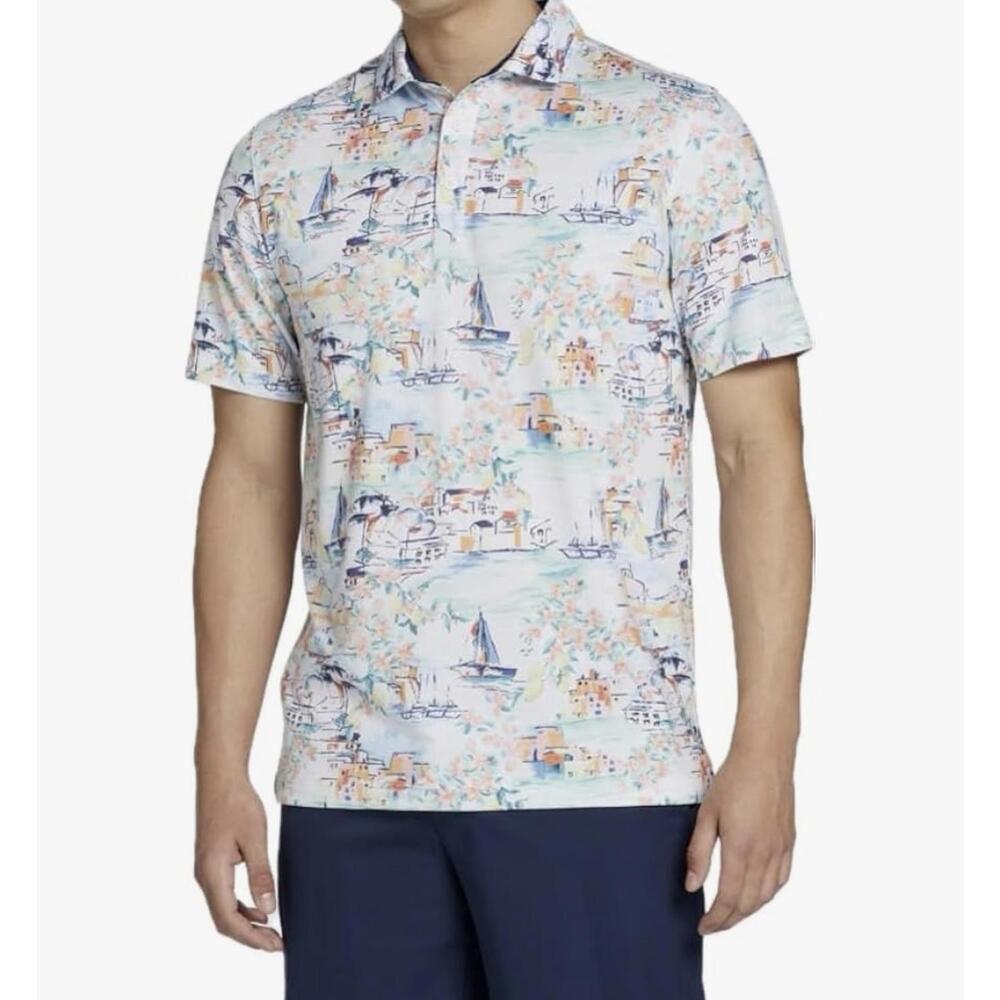 NWT Walter Hagen Sicilyscape White Multi Color Men's Polo Shirt Size Large